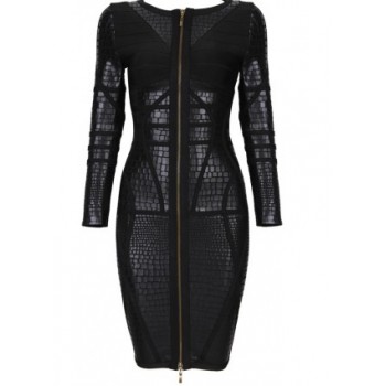 'Irina' leather bandage dress with long sleeves